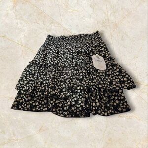 Floral Black Smocked Skirt